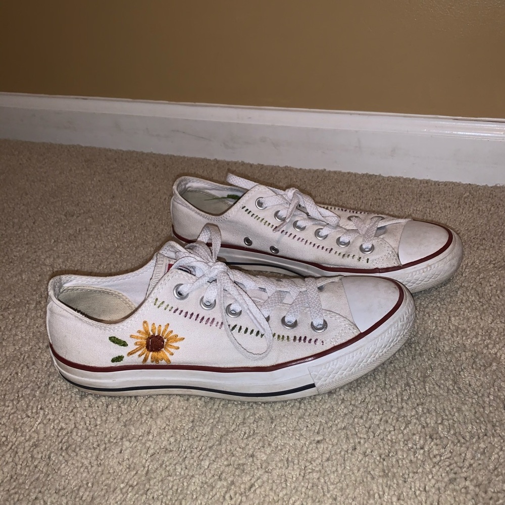 Hand embroidered white converse